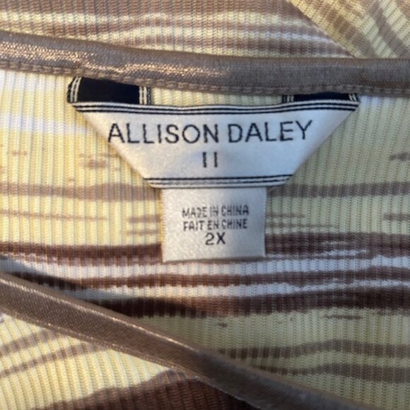 Allison Daley Yellow/Tan/Brown/White stripe 3/4 sleeve top, size 2X - Picture 4 of 5